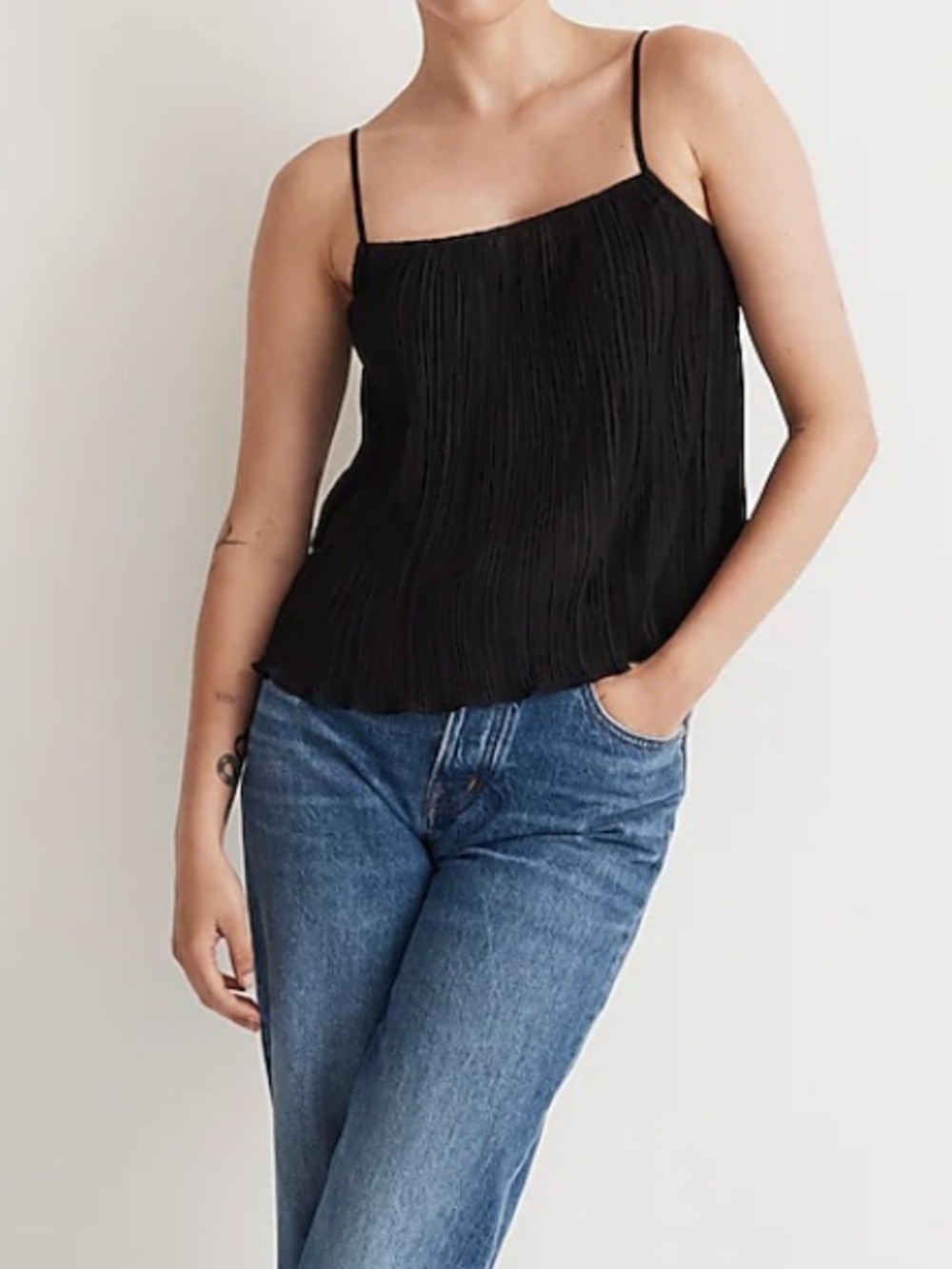Madewell Black Pleated Spaghetti-Strap Cami